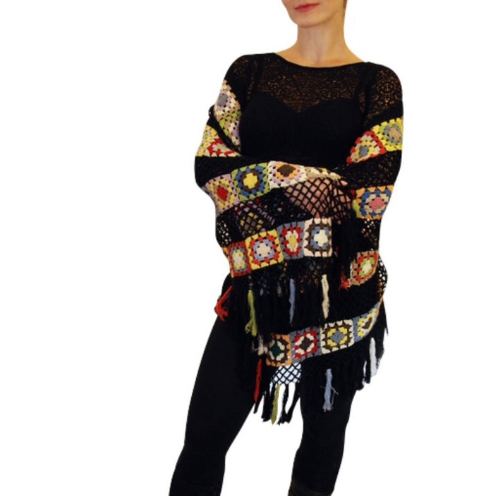 Multicolor granny square shawl